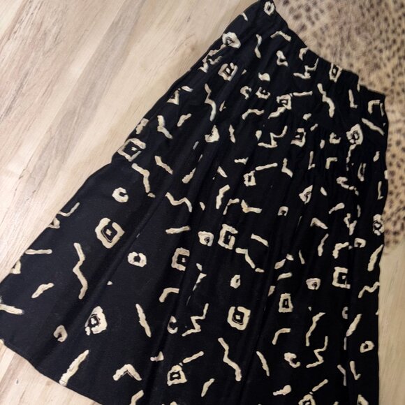 Vintage Black and Off White Abstract Drop Waist Skirt Sz 14 - Picture 3 of 6